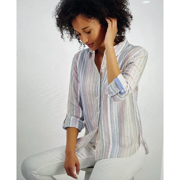 Nautica Jeans Womens 2X Multicolor Striped Button-Up Shirt100%Cotton Lightweight - Picture 2 of 14